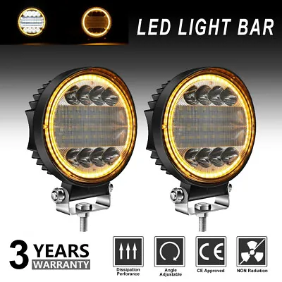 $45.99 • Buy 2x 5inch Round LED Work Lights Spot Flood Driving White Amber Fog Lamps Offroad