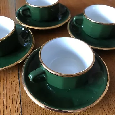 £25 • Buy Vintage French Bistro Ware APILCO Green & Gold Coffee Espresso Cup & Saucer Set