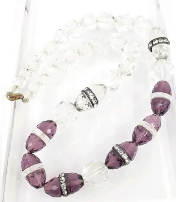 REMARKABLE Vintage Czech Glass Crystal Art Deco Clear & Amethyst Necklace WOW!!! • $79.99