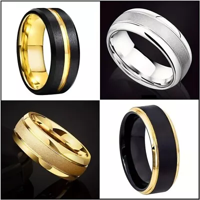 Mens Wedding Rings Titanium Stainless Steel Gold Silver Black Anniversary Rings • $7.99