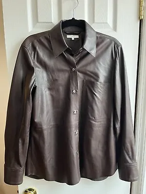 Vince Brown Leather Shirt Jacket Women's Size Medium Great Used Condition • $175