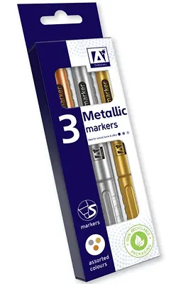 £2.75 • Buy 3Pcs Metallic Marker Pens Paper Card Glass Metal Plastic Gold Silver Bronze UK