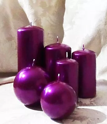 PURPLE (LIGHT) METALLIC CANDLE  BALL ROUND Or PILLAR CANDLE Home Decoration Gift • £2.40