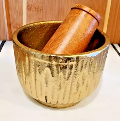 Pestle And Mortar Brass And Wood Handcrafted In India • $17.95