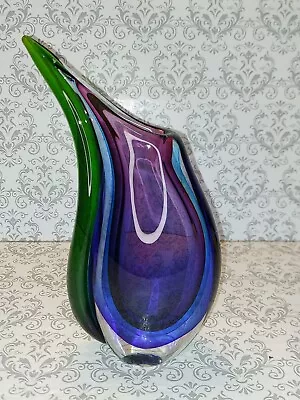 Vintage 60's Murano Sommerso Flavio Poli Blue Pink Fish Tail Art Glass Vase • $75