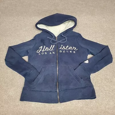 Hollister California Blue Full Zip Sherpa Lined  Hoodie Jacket Womens Size Small • $14.10