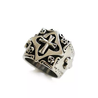 Cross Skull Gothic Ring Sterling Silver 925 Vintage Mexican Biker Christ Jesus • $80