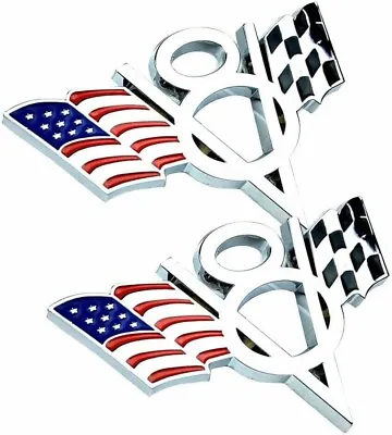 $12.99 • Buy 2PCS V8 US & Racing Checkered Flag Emblem Letter 3D Badge With 3M Adhesive