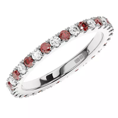 Natural Rubies & Round Brilliant Cut Diamonds Full Eternity Ring 9K White Gold • £478.40