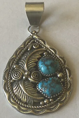 $150 • Buy Signed Navajo Sterling Silver Morenci Turquoise Pendant