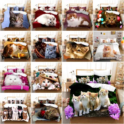 3D Cat Family Kitten Duvet Cover Pillowcase Single Double Queen King Quilt Cover • $79.20