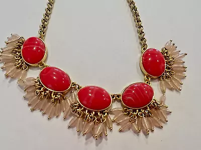 $5 • Buy TALBOTS Fuchsia Bubble Necklace W/ Light Pink Fringe On Gold Chain~18 ~SIGNED