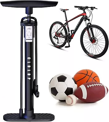 BIKE FLOOR PUMP WITH GAUGE High Pressure 160 PSI Portable Air Tire Ball Inflator • $14.89