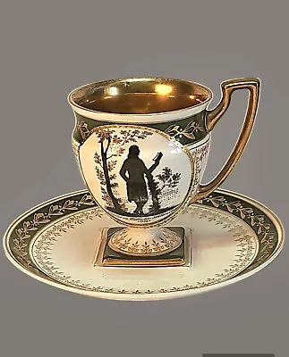 Antique MZ Moritz Zdekauer Austria Gilt  Demitasse Cup & Saucer Goethe Portrait • $165
