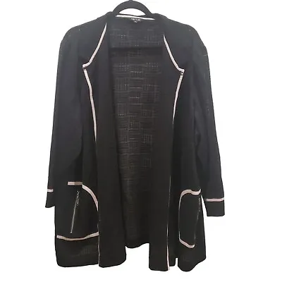Misook Women's Size 3X Black & Pink Trim Line Knit Jacket 3/4 Sleeve Open Front • $39.99