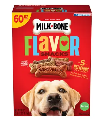Milk-Bone Flavor Snacks Large Dog Biscuits Flavored Crunchy Dog Treats 60 Oz. • $13.63