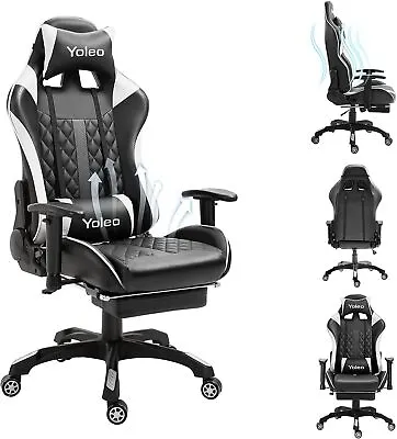 Office Chair Ergonomic Gaming Swivel Recliner PC Gaming Chair With Footrest • £15.99