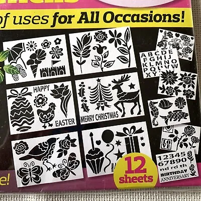 12 Sheet Stencils Drawing Template Christmas Birthdays Easter Gifts Numbers F389 • £6.97