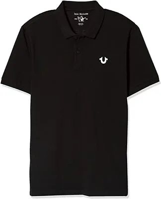 £18.95 • Buy True Religion Mens Black Plain Polo Shirt Top - White Horseshoe Logo Tags New M