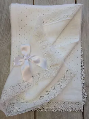 £19.99 • Buy Romany Spanish Baby Blanket Shawl White With Lace And Bow