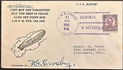 US #635 USS Grebe Cncl On Macon Cover (Mellone Cat 3/11/35-3.1) Autographed By*d • $53