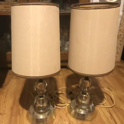 Antique Pair Of Clear Solid Glass Lamps Metal Base Two Tier Glass Very Unique! • $19.99