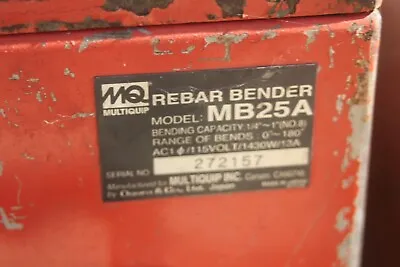 Multiquip Rebar Bender MB25A • $3899