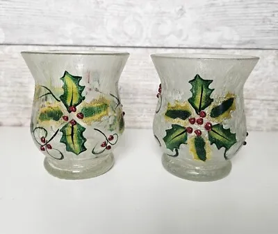 2 Yankee Candle Votive Holders Christmas Holly Frosted • £16.95