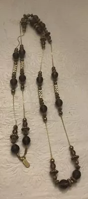 DABBY REID Necklace Beaded Purple Glass Amethyst Beads Brass Tone 30” • $38.97