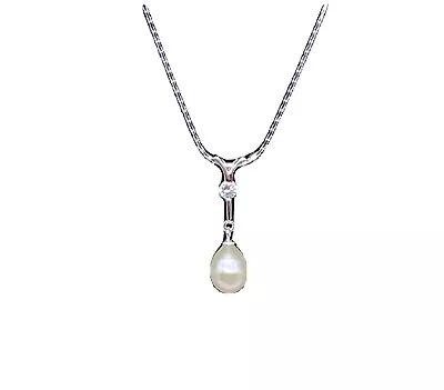 Sterling Silver S925 Drop Pearl Pendant Necklace With Cubic Zirconia • $10.79