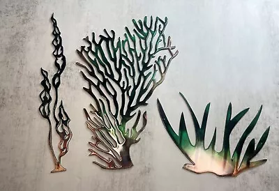 Sea Coral/Plant Collection Of 3 Metal Wall Art Décor Copper And Bronzed Green • $47.98