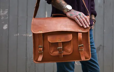 Mens Genuine Vintage Leather Satchel Messenger Tote Sling Laptop Briefcase Bag • $67.54