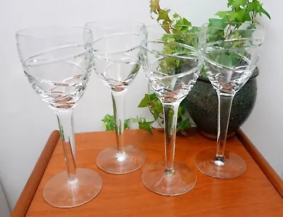 Four Stuart Crystal Jasper Conran Aura Pattern Large Wine Glasses  10  High • £190