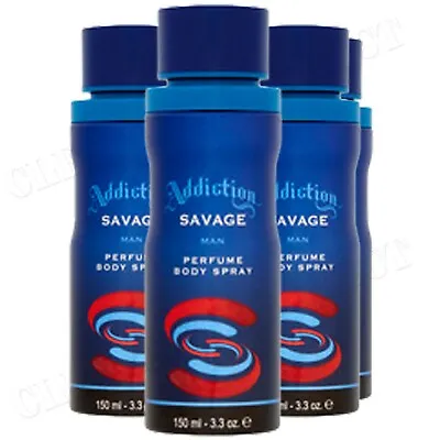 ADDICTION SAVAGE DEODORISING BODY SPRAY FOR MEN 150ml X 4 FREE POSTAGE • £11.99