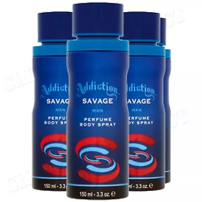 ADDICTION SAVAGE DEODORISING BODY SPRAY FOR MEN 150ml X 4 UK STOCK • £11.99