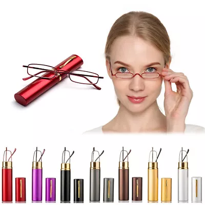 Classic Rimless Compact Reading Glasses Readers Travel Slim Design With Case • $6.89