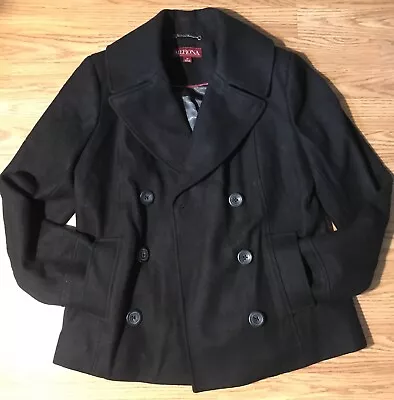 Merona Old Navy Brand Women’s M Black Wool Pea Coat Satin Lined Jacket • $15.99