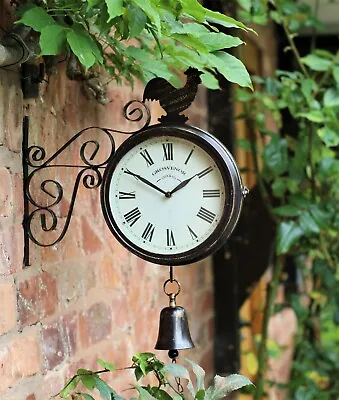 £19.95 • Buy Garden Wall Station Clock Ornament Double Sided Bracket Rust Copper Effect