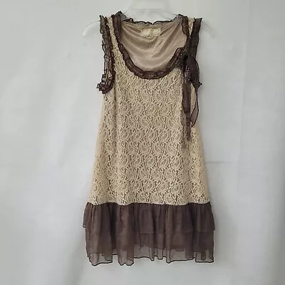 A'reve Boho Lace Tank Dress Bow Accent Women Size S Style AD3031-B11 Ivory/Brown • $11.48