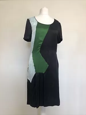 Marni Colour Block Green & Black Satin Dress Size 14/ Eur 42 • £50