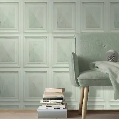 Marble Wood Panel Effect Wallpaper Sage Green AG500-10 World Of Wallpaper • £19.99