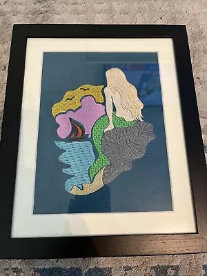 MERMAID Cross Stitch Framed Picture Rare Vintage Matted Very Nice Under The Sea • $24.99