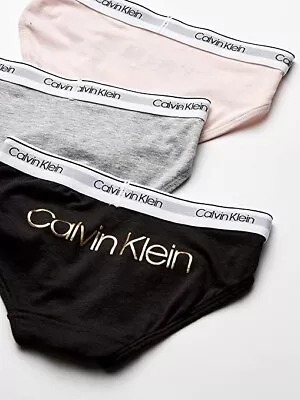 Girls Youth Panty Underwear Calvin Klein Medium Cotton Bikini Pink Gray Black • £10.05