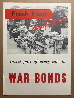 1943 Fresh Food Vital For Victory War Bonds Poster Market Garden Farmers WWII • $150