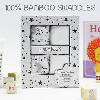Baby Newborn Pure Bamboo Muslin Swaddle Blankets Swaddling Wrap Squares 2 Pack • £11.99