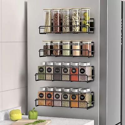 Black Magnetic Spice Rack Organizer 4 Pack For Refrigerator And Microwave Oven • $25.55