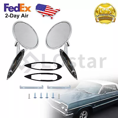 Round Outside Rearview Mirrors Ribbed Base For Chevy Chevelle Impala Nova • $65.56