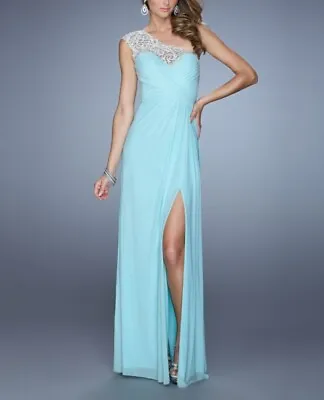 £60 • Buy *La Femme* Light Blue Mint Gown, Size 8, RRP£198, Embroidered Prom/Evening Dress