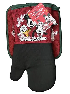 Disney Mickey Mouse Oven Mitt And Pot Holder Kitchen Decor Just Be Merry Goofy • $14.95