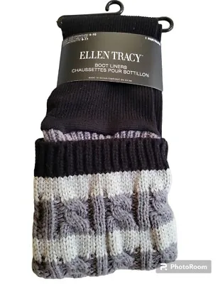 ELLEN TRACY Cable Knit Boot Liners Black Gray Shoe 4-10~Sock 9-11 (1 Pair) • $11.79